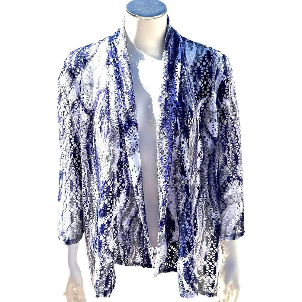 Chicos Traveler Collection Open Front Net Cover Up Elegant Breezy Layering Piece - Picture 10 of 11